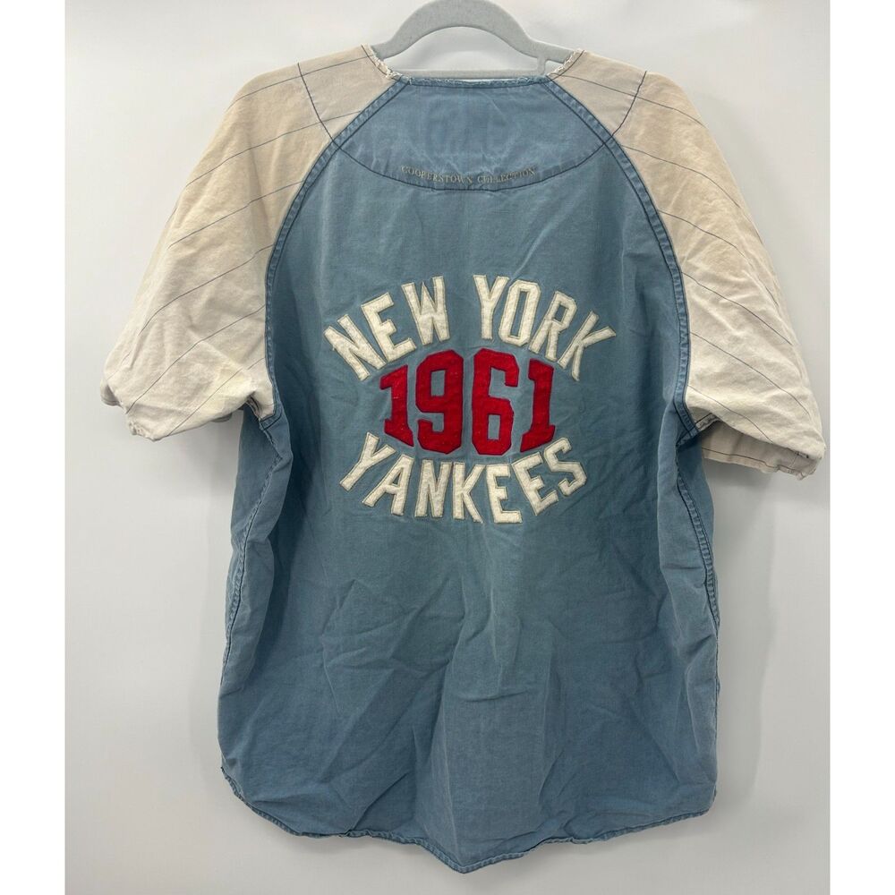 VTG NY Yankees 1961 Throwback Cooperstown Mirage Baseball Jersey Shirt XL Flawed